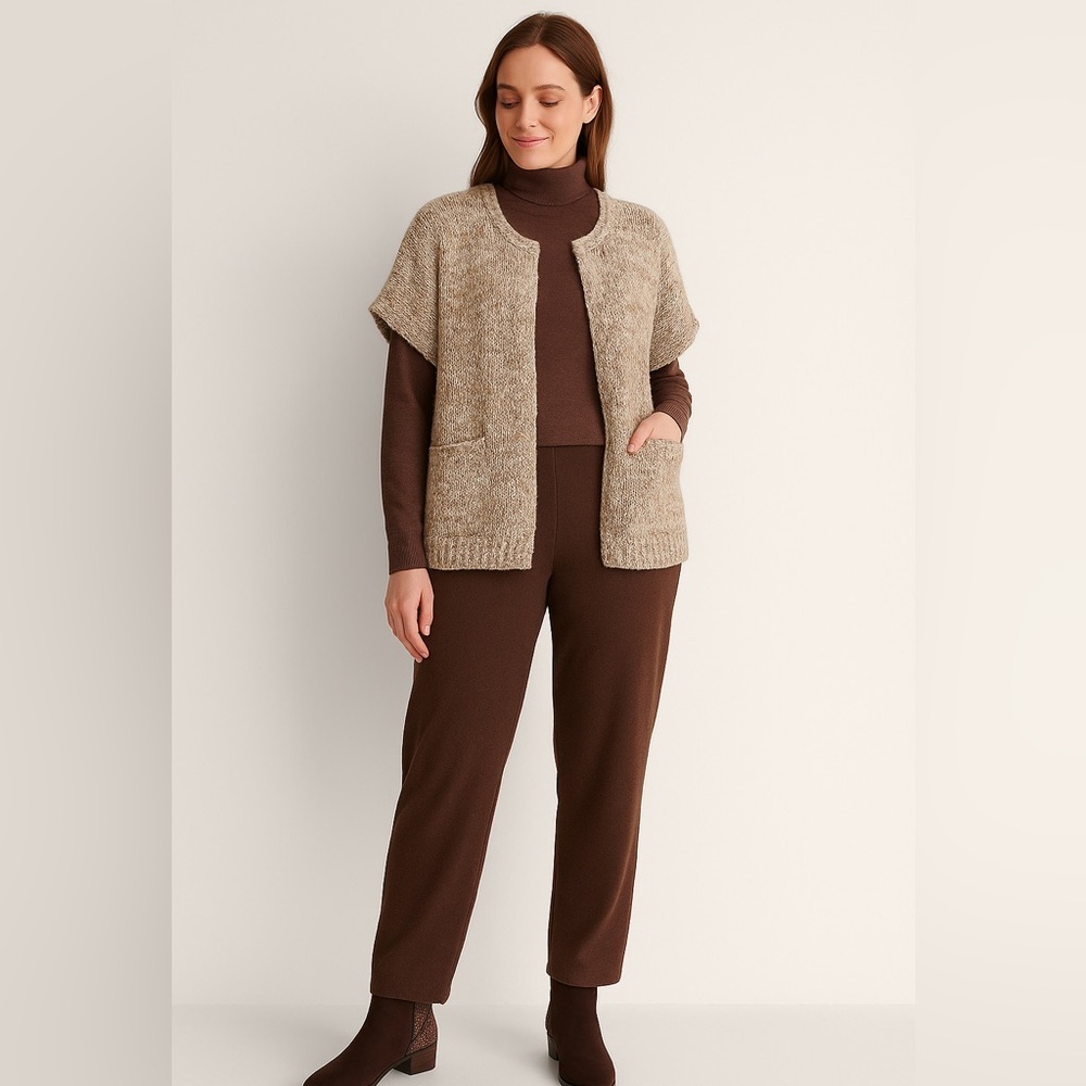 Alpaca & Wool blend Pure Jill Oversized Mocha Mousse Chunky Sweater Vest Sz S/M